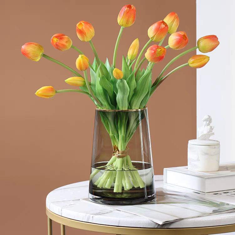 Lọ hoa decor mạ vàng cao cấp Qhouse , bình cắm hoa thuỷ tinh trang trí phòng khách để bàn làm việc đẹp đẳng cấp