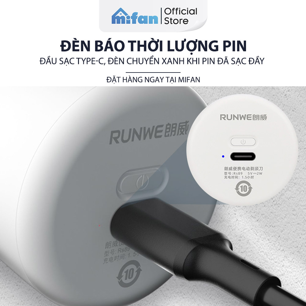 Máy Cạo Râu Mini Mifan Runwe RS89 Cao Cấp - Thiết kế nhỏ gọn, tiện lợi, dễ dàng vệ sinh, pin sạc dùng 60 ngày - BH 12 Th