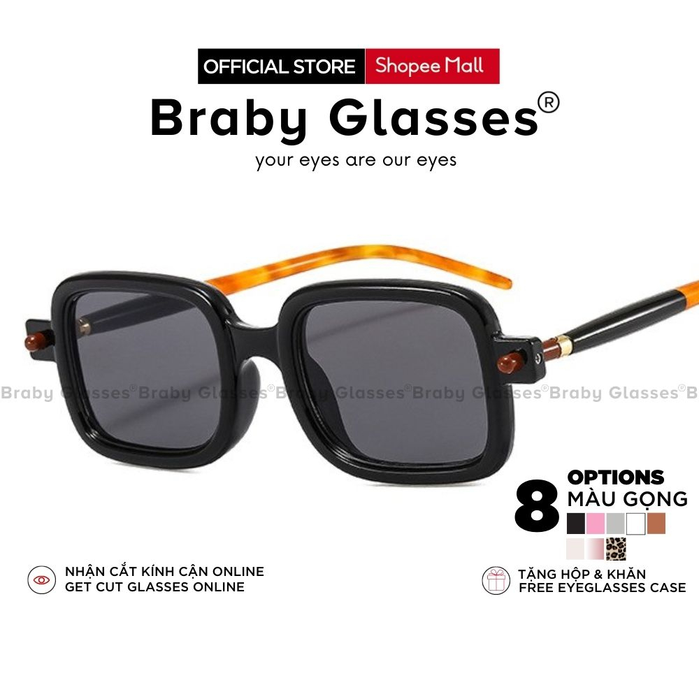 Kính râm mát mắt vuông nam nữ kiểu dáng sành điệu Braby Glasses hot hit chống tia UV gọng nhựa cao cấp MK65