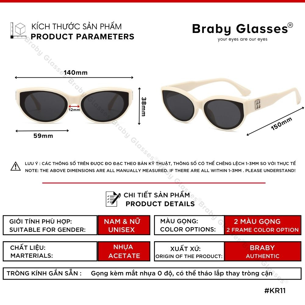 Kính râm mát mắt tròn nam nữ cá tính chống tia UV Braby Glasses gọng nhựa cao cấp thời trang sành điệu KR11