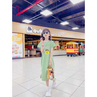 Đầm Mẹ Và Bé Gái In Hình Gấu Đeo Kính XANH D08