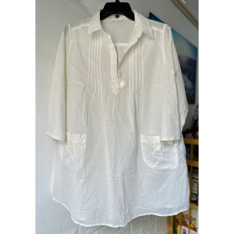 {Áo} Áo Trắng Xô Vạt Bầu freesize- size L