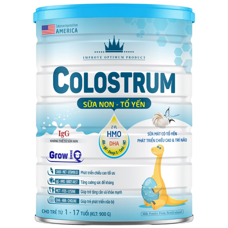 Tặng 1 hũ yến - Sữa bột colostrum Grow IQ sữa non - tổ yến lon 900g