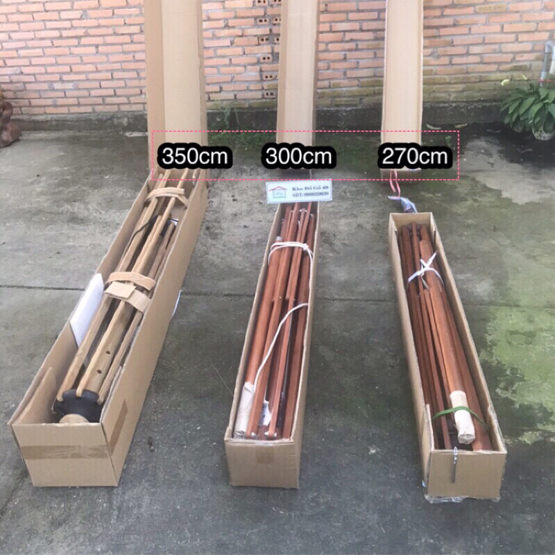 Dù gỗ sân vườn xuất Âu, ô che nắng mưa tán dù 250-350cm nhiều màu.