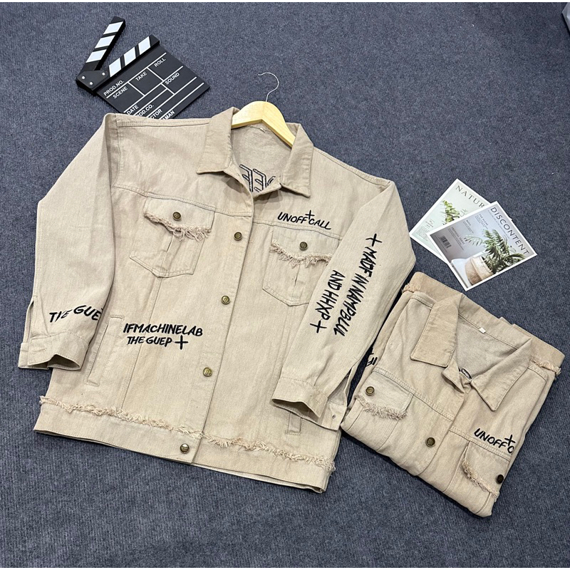 Áo Khoác Jeans Nam Nữ From Rộng Chất Vải Dầy Dặn Chữ Thêu Nổi, Áo Bò Thời Trang Unisex Phong Cách Trẻ Trung Năng Động