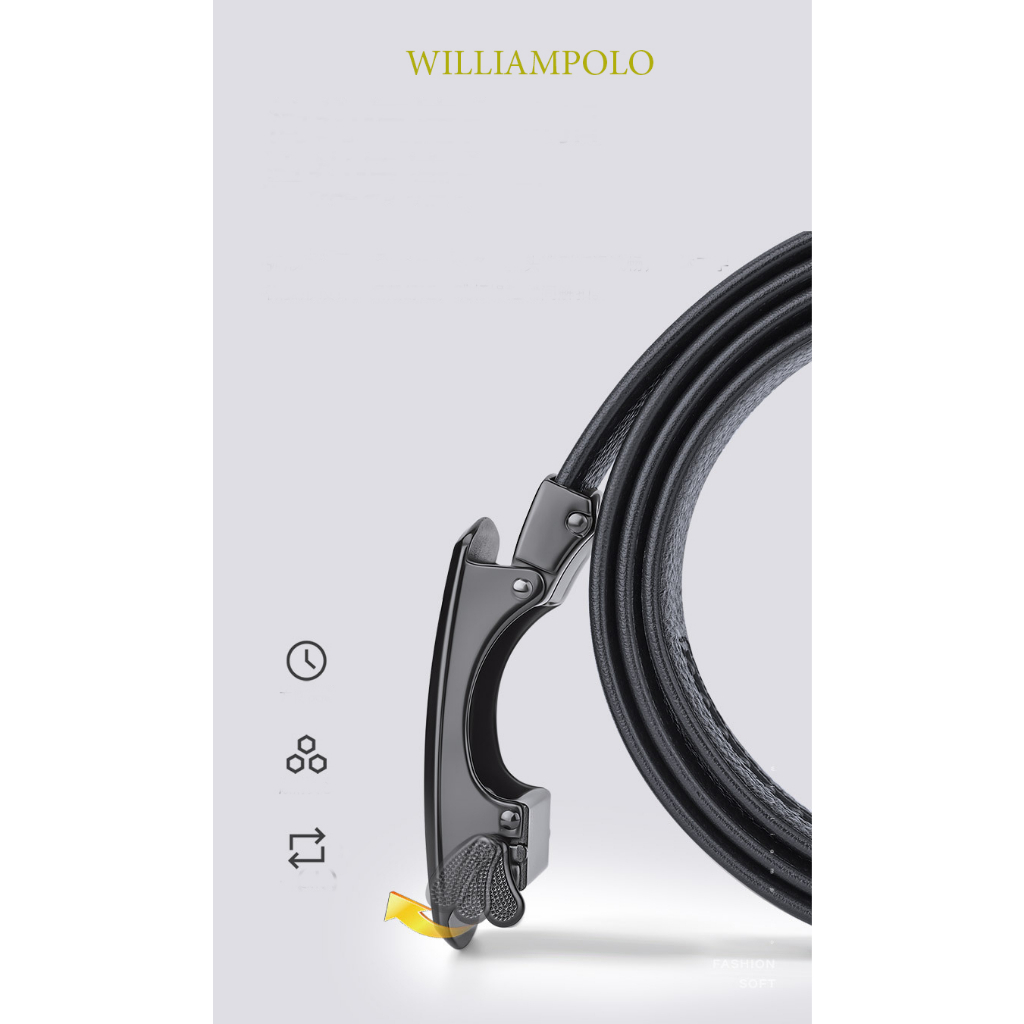 Dây Thắt lưng nam cao cấp dùng khóa gài WILLIAMPOLO - Chất liệu da bò nguyên tấm POLO22200 - full hộp và túi xách