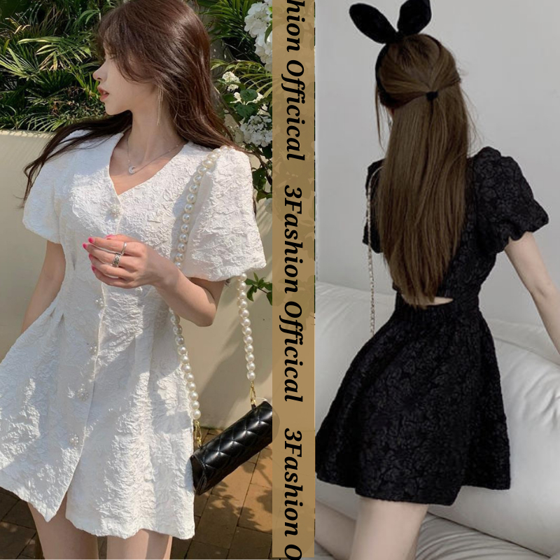 Đầm Nữ Cổ Chữ V Vải Gấm Hoạ Tiết Dập Nổi Thanh Lịch Quyến Rũ 3FASHION OFFICIAL - D01