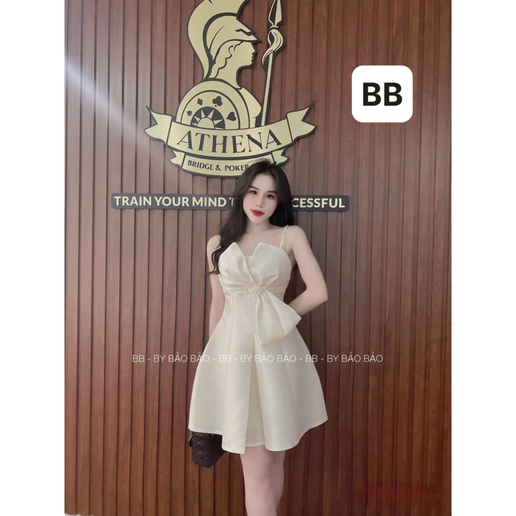 Váy nữ tafta 2 dây nơ ngực, đầm thiết kế cách điệu,sang chảnh phù hợp đi tiệc,ăn cưới