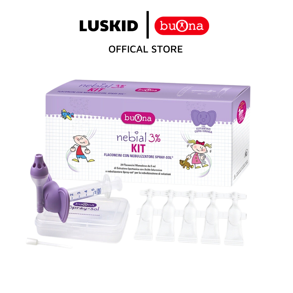 Buona Nebial 3% KIT - Bộ Rửa Mũi, Xịt Xông Làm Sạch Khoang Mũi Toàn Diện, Kèm 20 Ống Nebial 3% 5ml