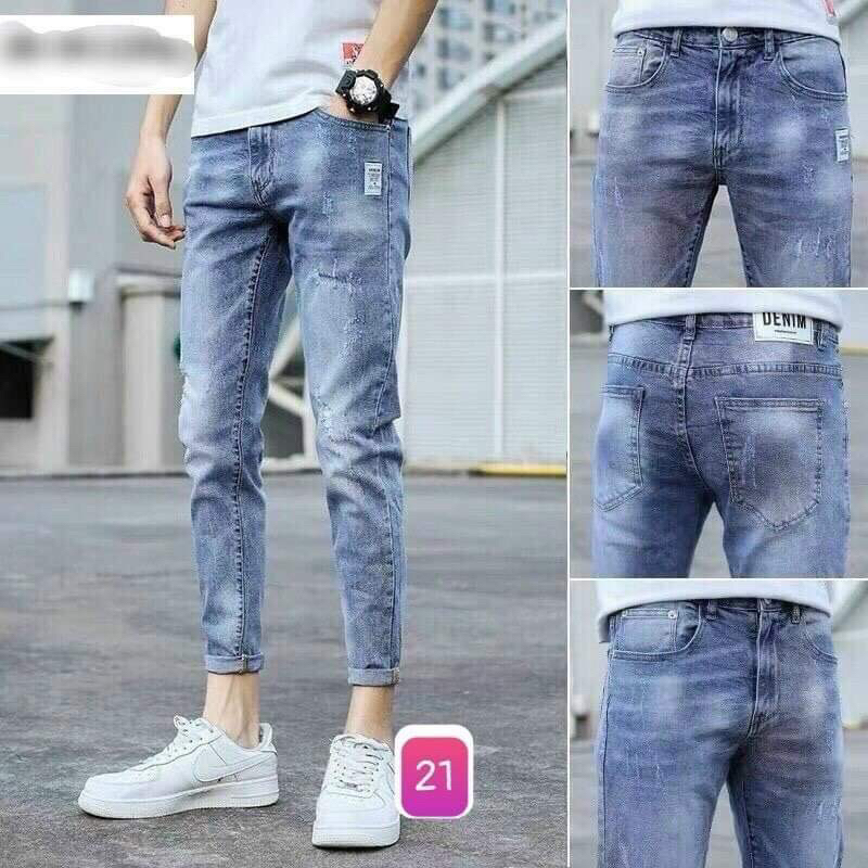 Quần jean dài nam xanh trơn ống ôm chất liệu jean mềm co giãn tốt from lên chuẩn