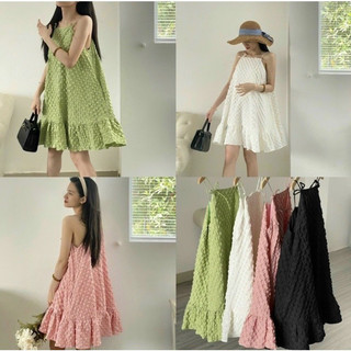 Đầm hai dây cột nơ babydoll chất xốp đuôi cá