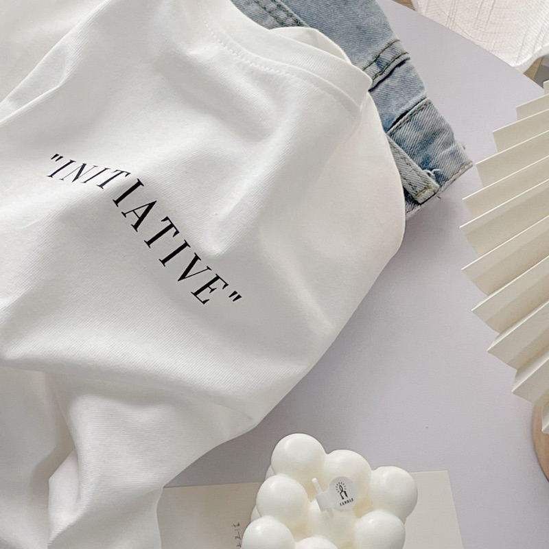 Áo thun 3158 chất cotton khô thoáng mát, form rộng tay lỡ "INITIATIVE" freesize < 60kg