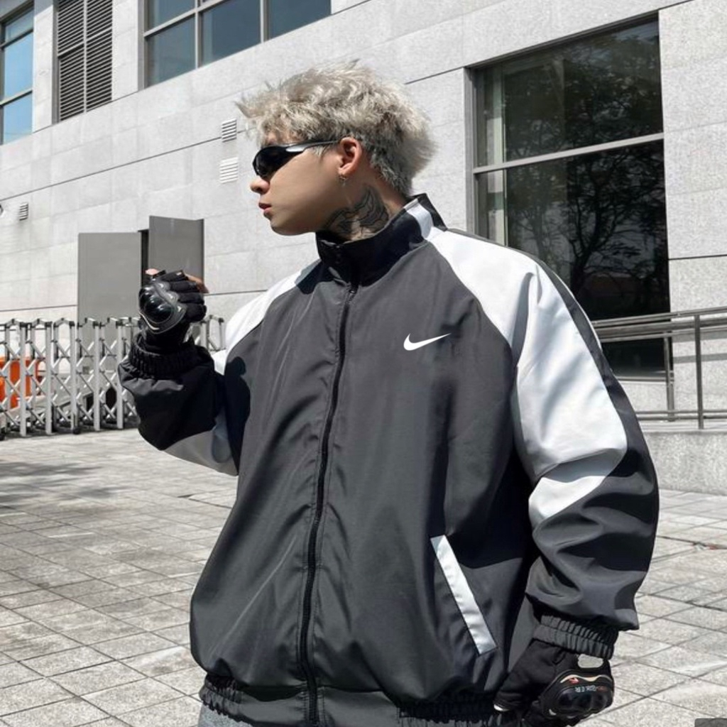 Áo khoác gió Nike thêu logo chính hãng đôi nam nữ 2 lớp unisex chất liệu dù cao cấp unisex form rộng brand jacket