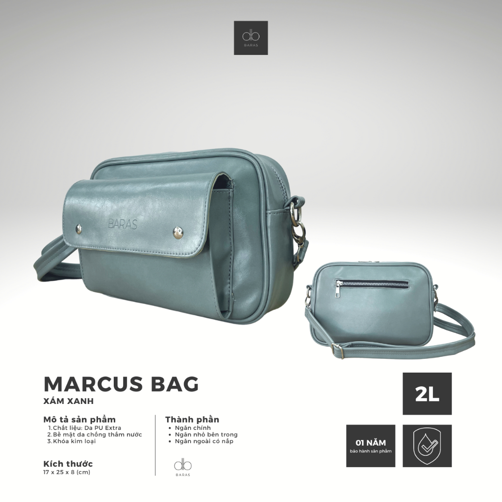 Túi Đeo Chéo da Nam Nữ - Marcus Bag Xám xanh - Túi da chống nước