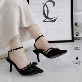 Giày cao gót nữ CL gót nhọn mũi nhọn trơn - đính nơ 7cm