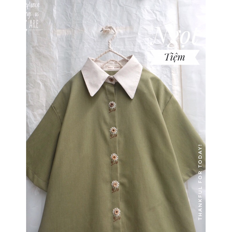 Áo sơ mi linen thêu