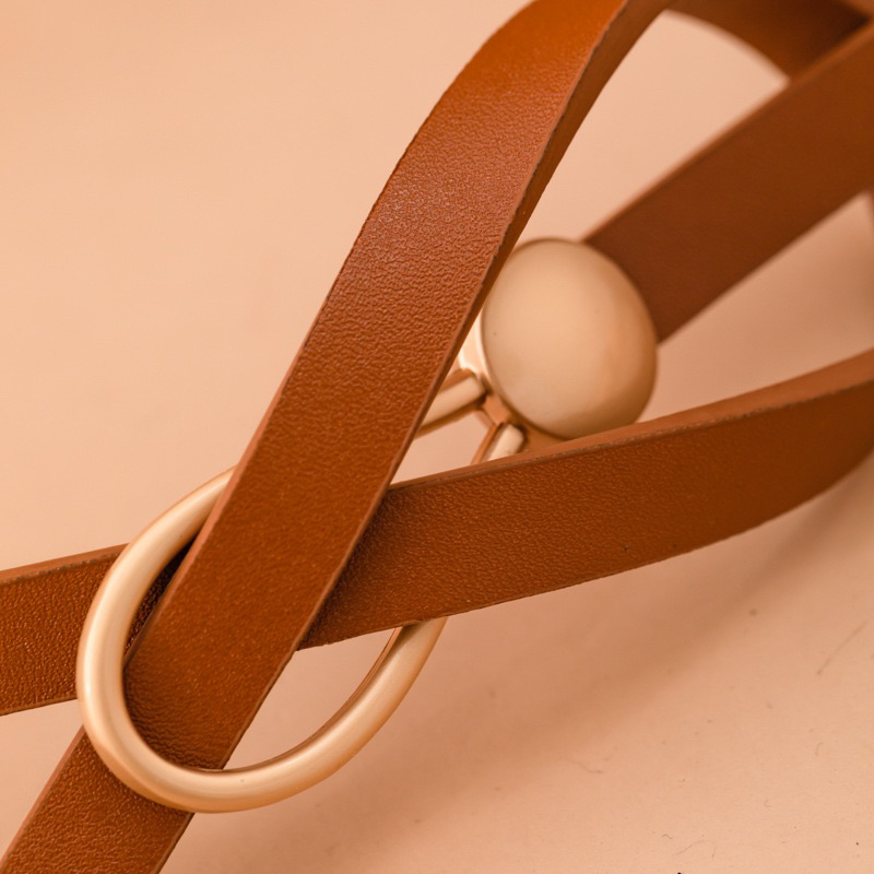 Thắt Lưng Da PU B97 Khóa Kim Loại Tròn Nhỏ Thanh Lịch Thiết Kế Thời Trang Cho Nữ