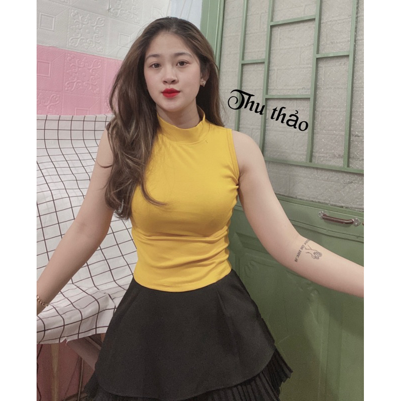 áo thun 3 lỗ cổ lọ fom lửng dưới 51kg fom áo ngắn trên rún mẫu chụp cao 1m58 nặng 52kg