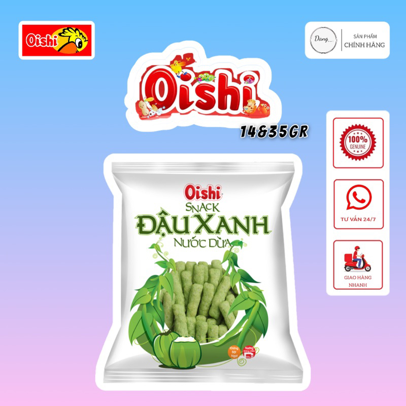 Snack Oishi Đậu Xanh Nước Dừa - Bao Gồm 2 Kích cỡ 14gr & 35gr