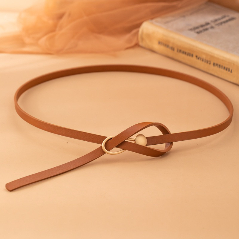 Thắt Lưng Da PU B97 Khóa Kim Loại Tròn Nhỏ Thanh Lịch Thiết Kế Thời Trang Cho Nữ