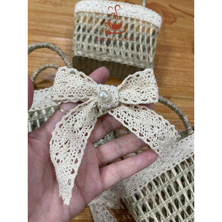 Túi Cói Mini Đan Thưa (nơ ren)_Tiệm Nhà Cà Phê