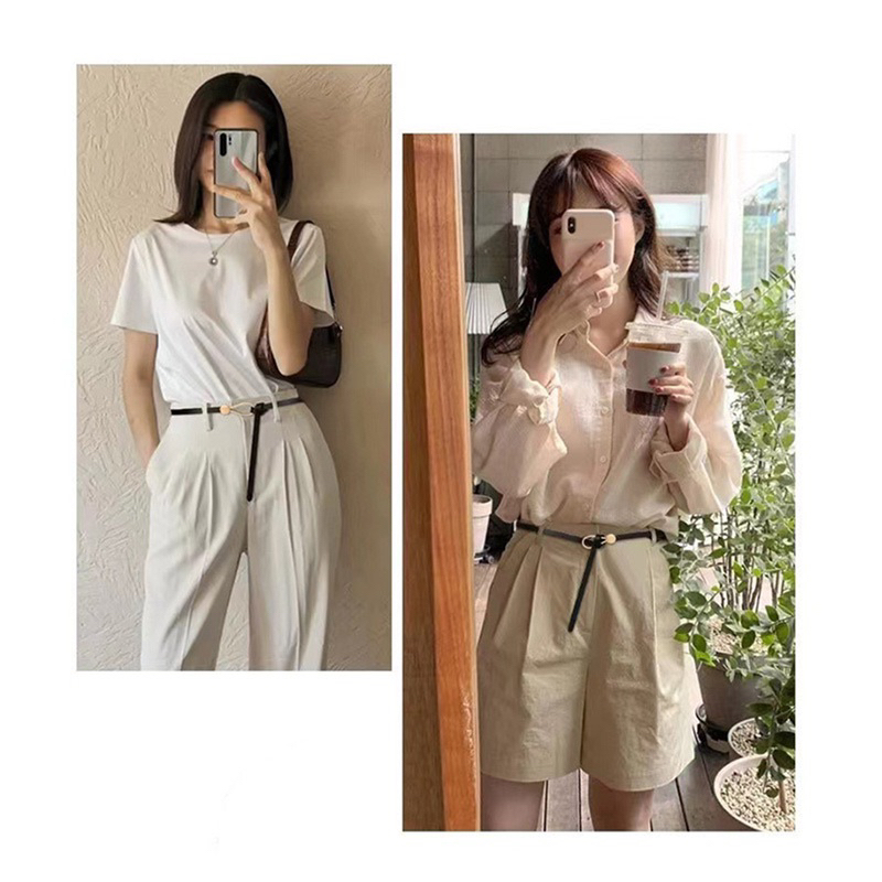 Thắt Lưng Da PU B97 Khóa Kim Loại Tròn Nhỏ Thanh Lịch Thiết Kế Thời Trang Cho Nữ