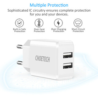 Cốc sạc CHOETECH 2 cổng sạc USB-A 10W - C0030EU