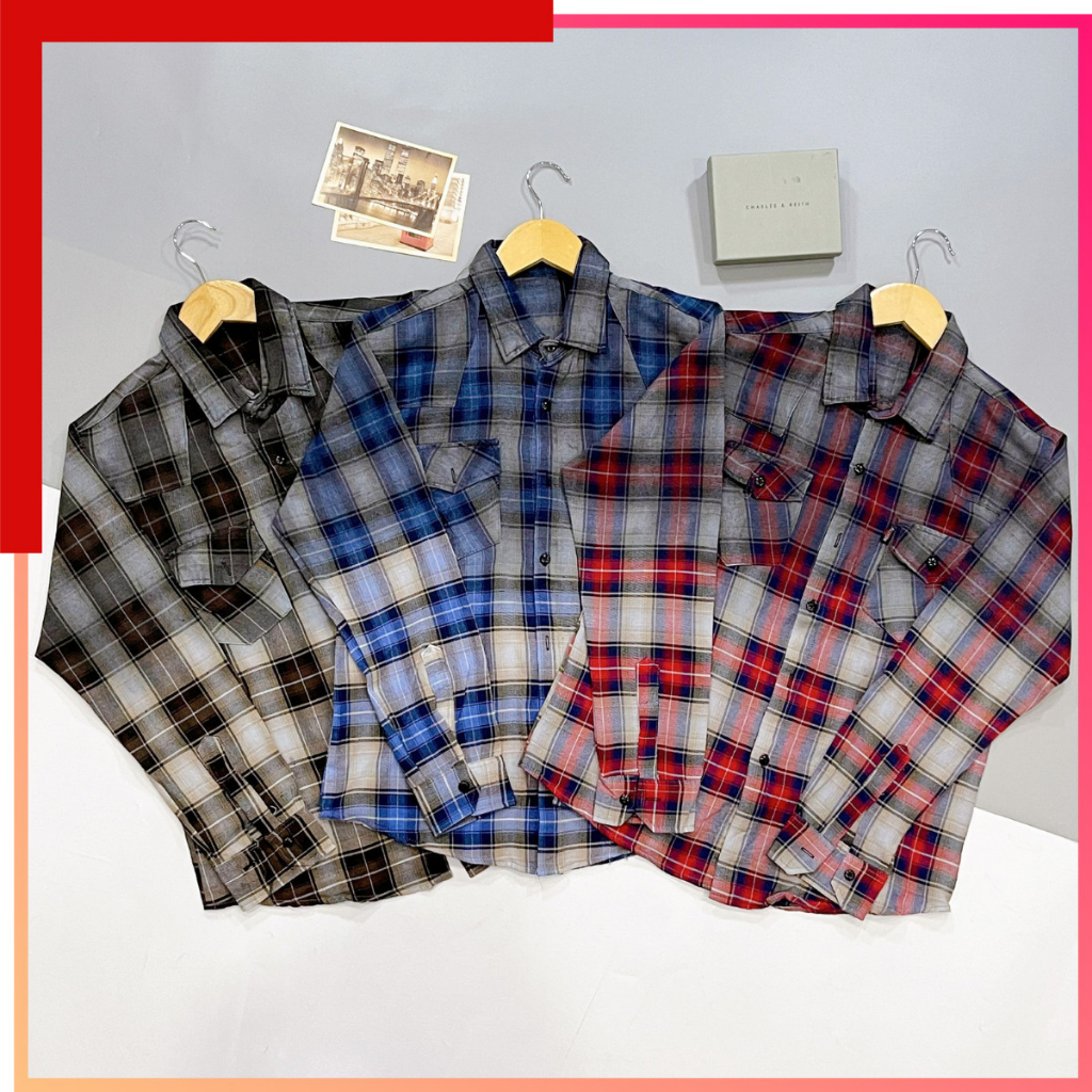 Áo sơ mi unisex cao cấp chất kate nỉ sọc caro phối màu đẹp thanh lịch sang trọng HH_STORE SM10