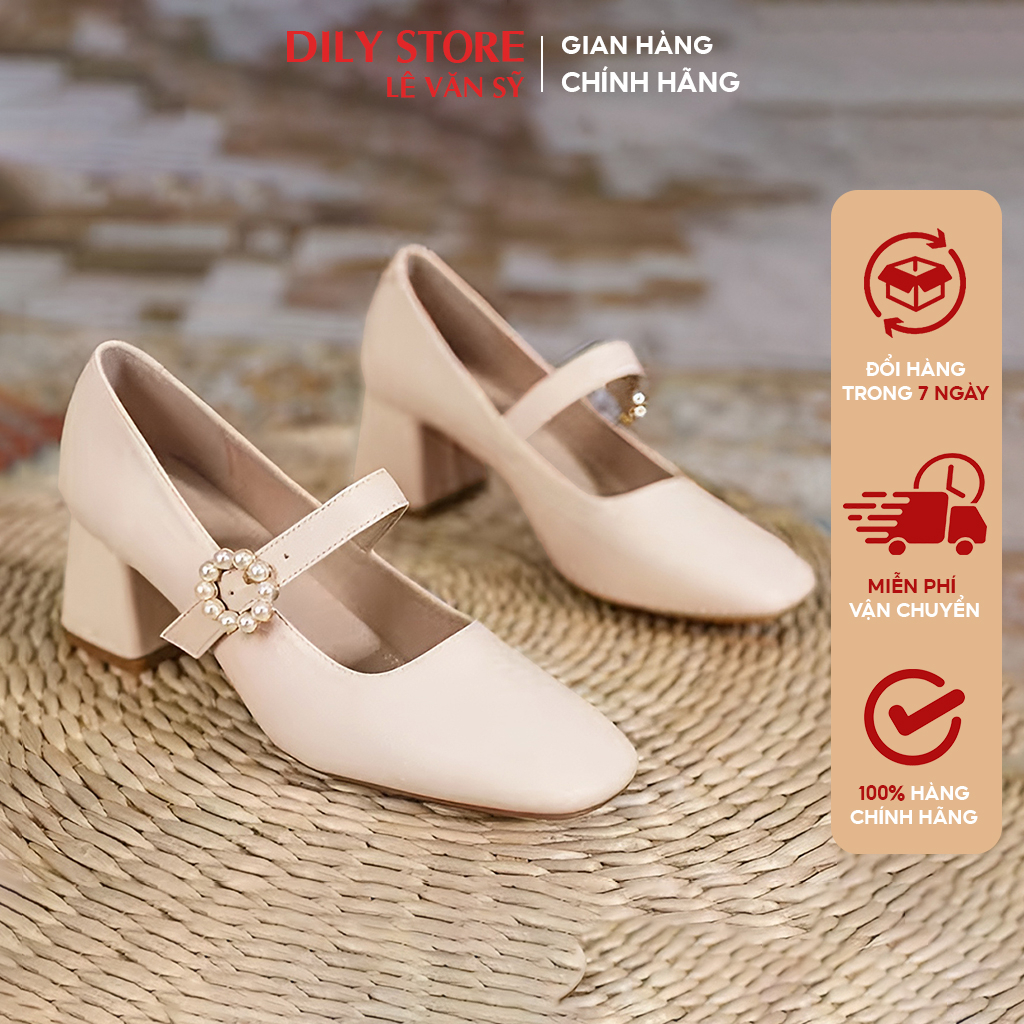 Giày cao gót công sở gót vuông, giày búp bê quai ngang kèm khóa tiểu thư cao 6cm_AA0398