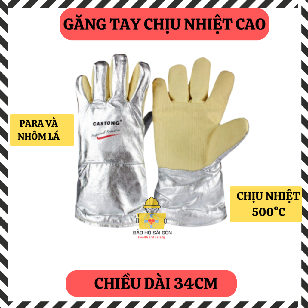 Bao Tay Chịu Nhiệt 500 độ C Castong Trắng Vàng, găng tay para và nhôm lá chịu nhiệt độ cao (YERR-34L)