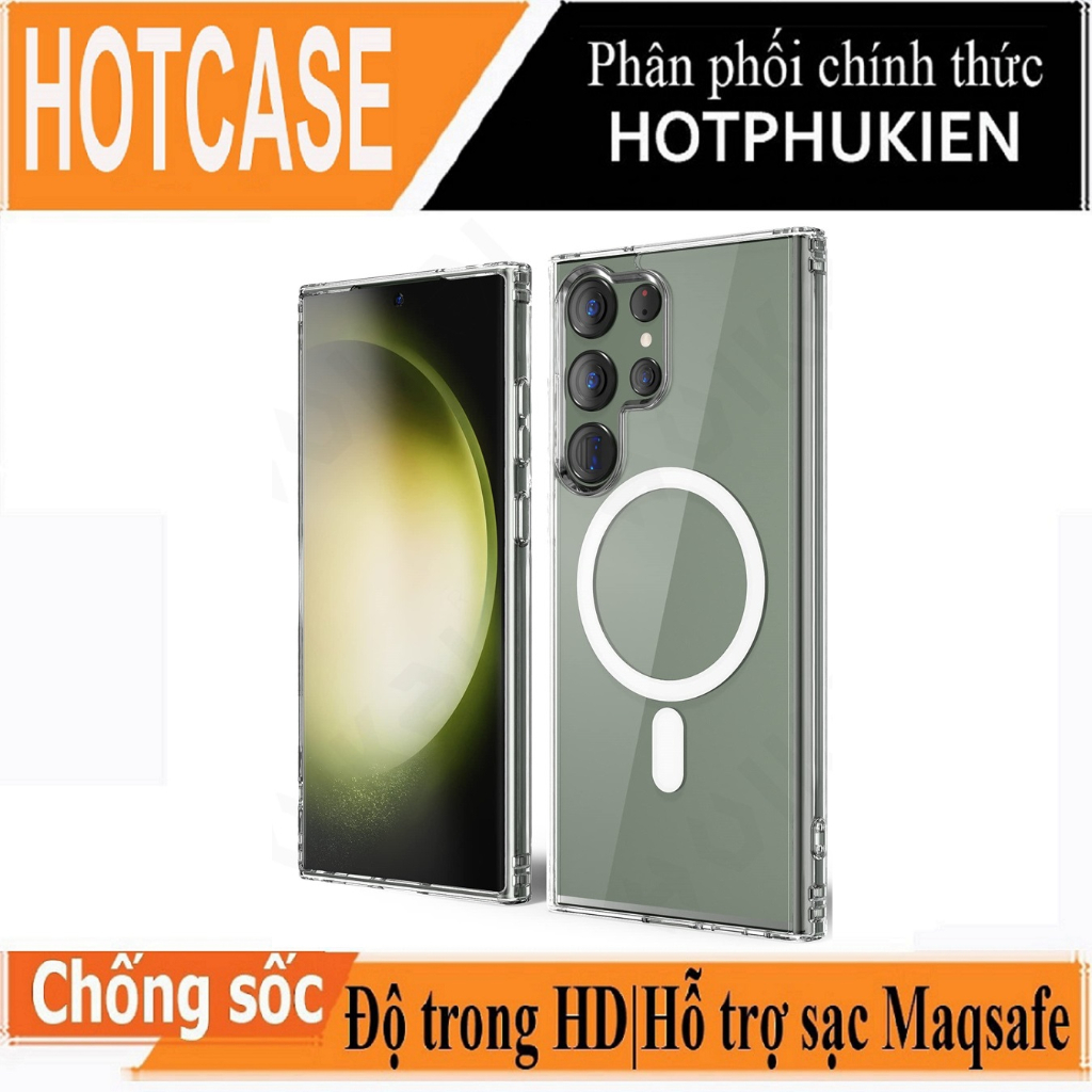 Ốp lưng magnetic cho Samsung Galaxy S23 Ultra / S23 Plus / S23 5G hiệu HOTCASE Crystal Clear - Hotphukien Phân phối