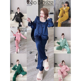Đồ Bộ Pyjama Bigsize -Béo Bigsize 50-100kg  Phối lụa  Cao Cấp Mặc Nhà Đẹp Chất lụa Mát