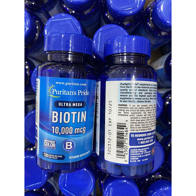 Viên Uống Mọc Tóc Biotin Puritan's Pride 10000mcg Giảm Gãy Rụng Tóc