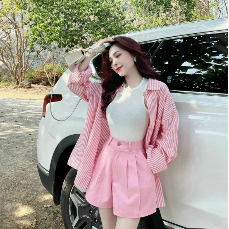 Set bộ 3 món thời trang nữ đi chơi chất kate lót gân áo khoác tay dài cổ sơ mi đính nút quần lưng nút ống đứng mini