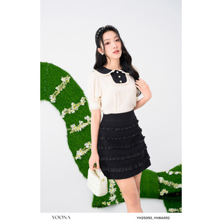 Áo sơ mi cộc tay phối cổ sen trẻ trung thanh lịch YOONA - YH2S092