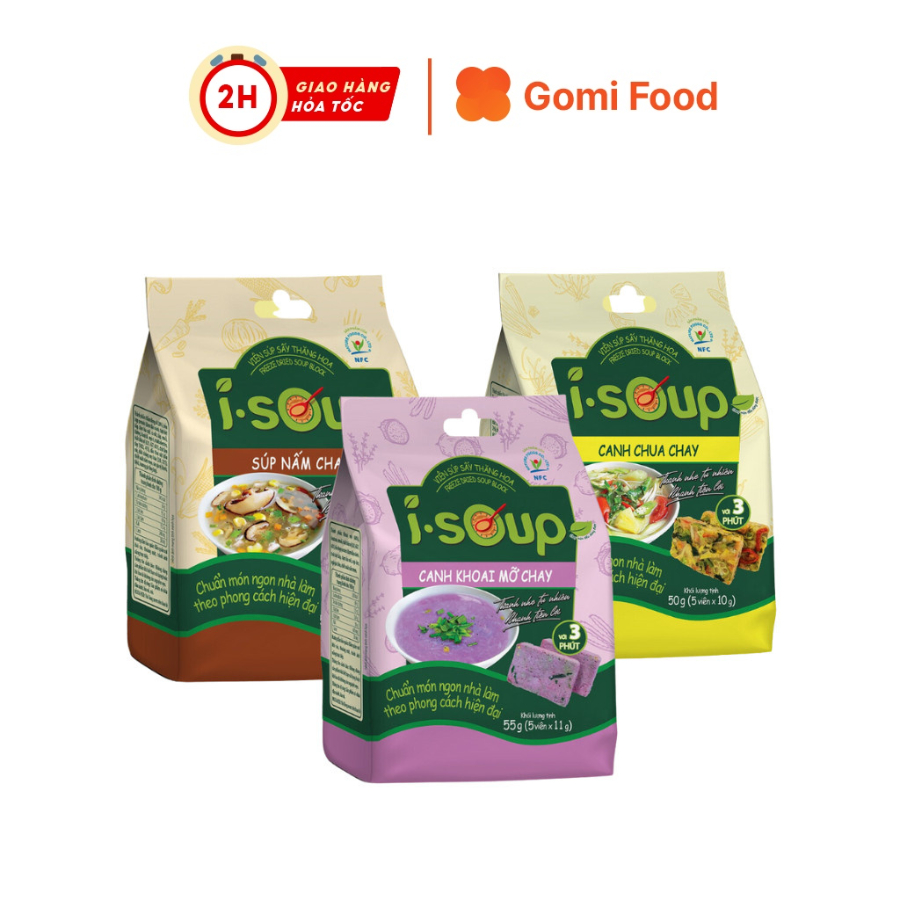 Combo Thuần chay 3 túi canh chay thanh nhẹ I-SOUP 05 viên x 3 túi Gomi Food