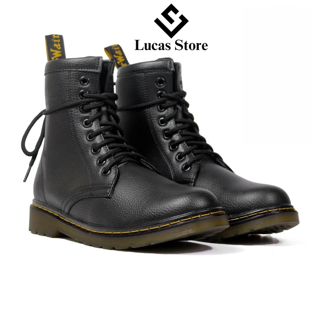 Giày Boots Dr 1460 Đen Nhám Nam Nữ Lucas Store, bốt da cao cổ da PU Thái (Microfiber), có khâu đế - BH 6 tháng (050)