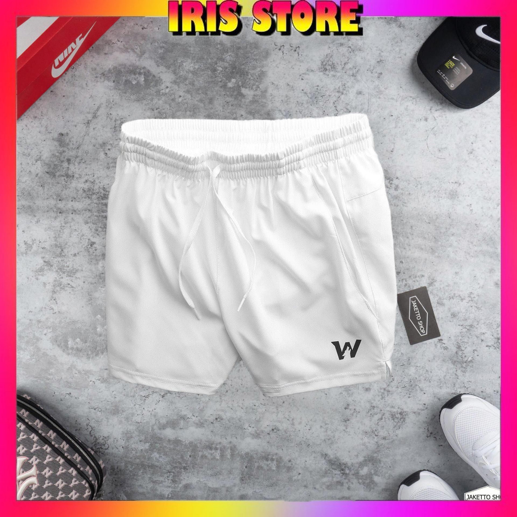 quần short đùi thể thao nam tập gym, quần đùi W chạy bộ chất xi gió co giãn 4 chiều cao cấp - IRIS_STORE