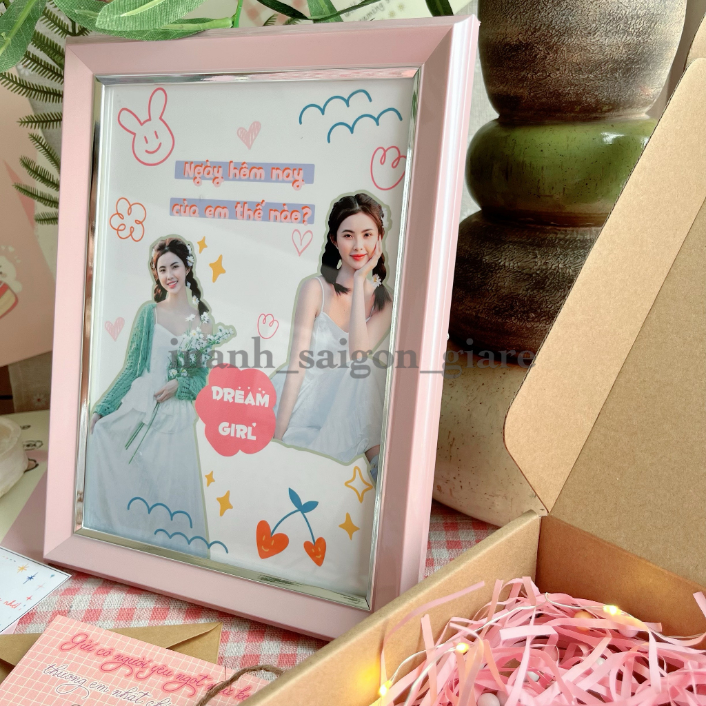 💓Khung ảnh mặt kính in ảnh kỉ niệm để bàn hoặc treo tường thiết kế lịch, khung trái tim, chúc mừng sinh nhật, ngày anni