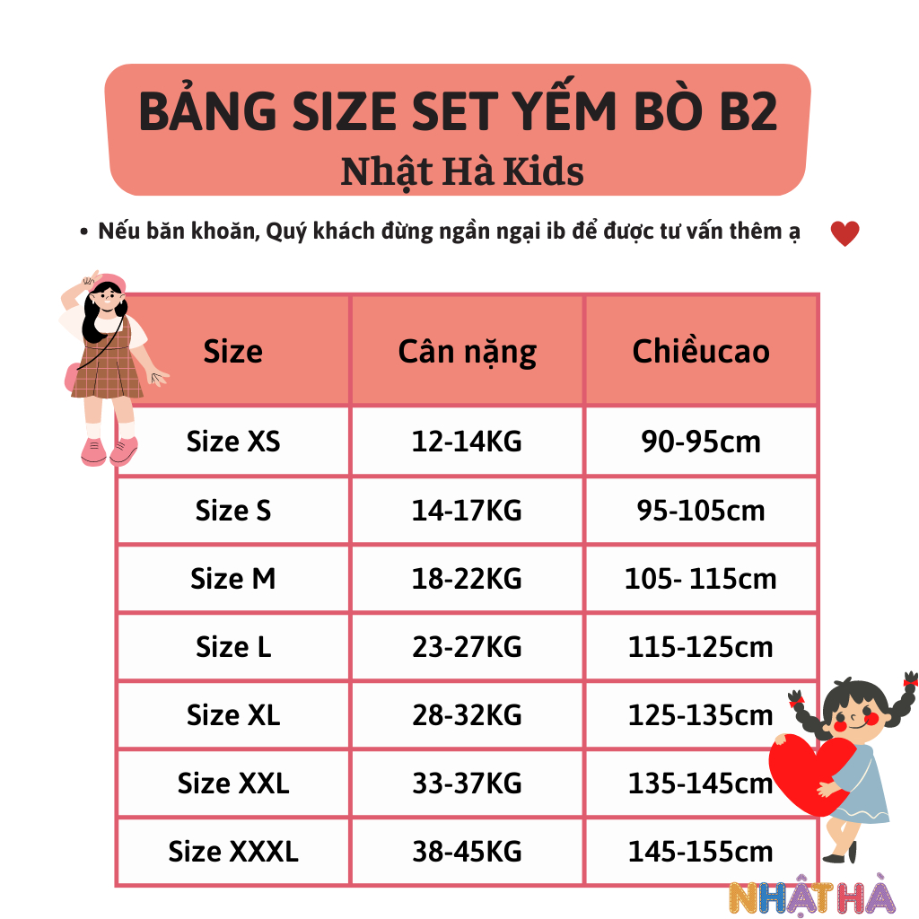 Combo yếm bò + Áo phông bé gái NHẬT HÀ B2 size đại 12-45kg siêu thoáng mát mùa hè