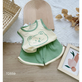 Bộ thun ba lỗ mùa hè bé trai, áo sát nách bé trai, bộ cotton in hình gấu chữ, bộ ba lỗ sát nách bé trai