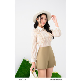 Áo sơ mi phối bèo chất lụa óng be YOONA - YH4S033