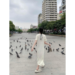 Váy suông dập li cổ tròn