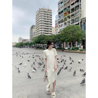 Váy suông dập li cổ tròn