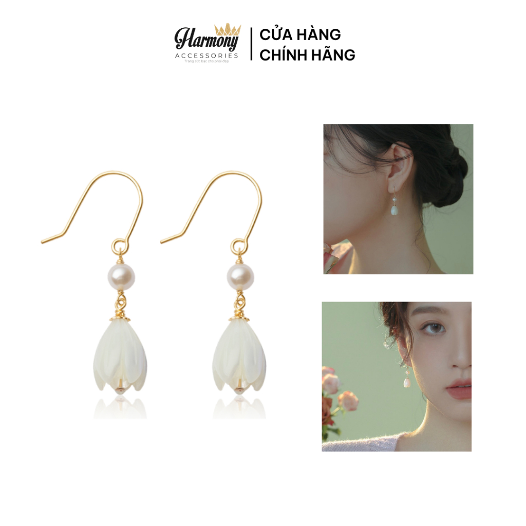 Bông khuyên tai nữ bạc 925 cao cấp mạ vàng dáng dài hoa linh lan xinh xắn, nhẹ nhàng | HARMONY ACCESSORIES K248
