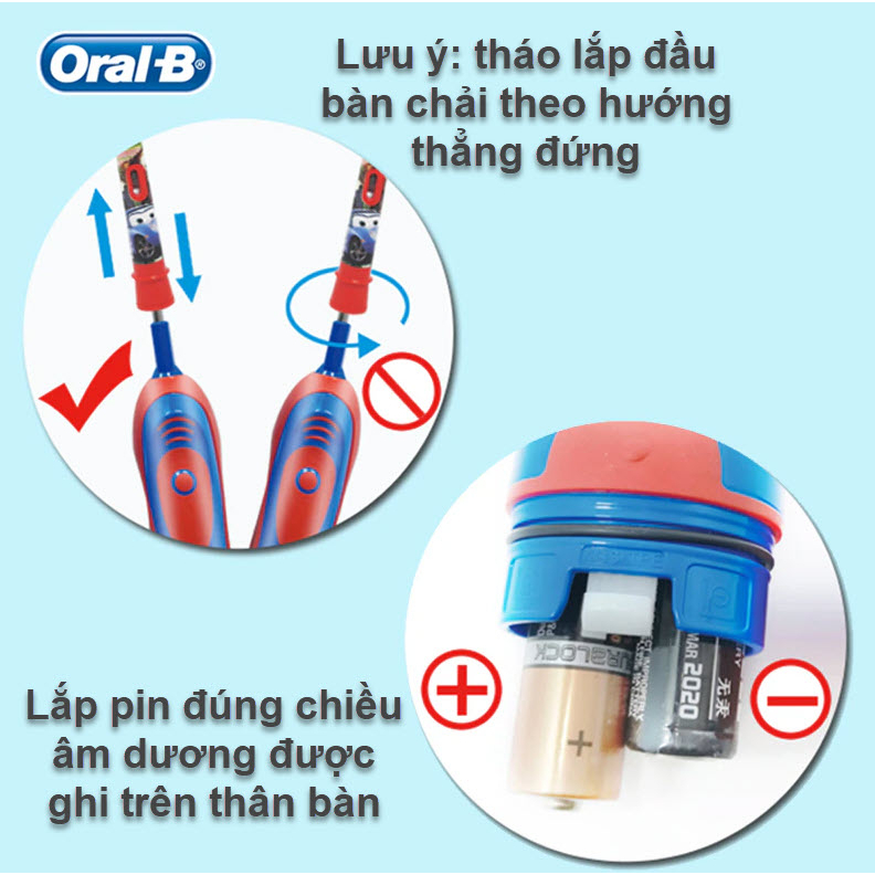 Bàn chải điện Oral B sử dụng pin AA người lớn, trẻ em cho bé DB4.510