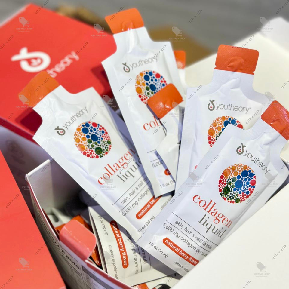 Collagen nước dễ hấp thụ, Vị Dâu Berry Youtheory Collagen Liquid Berry Flavor 30ml x30 gói, chính hãng Mỹ