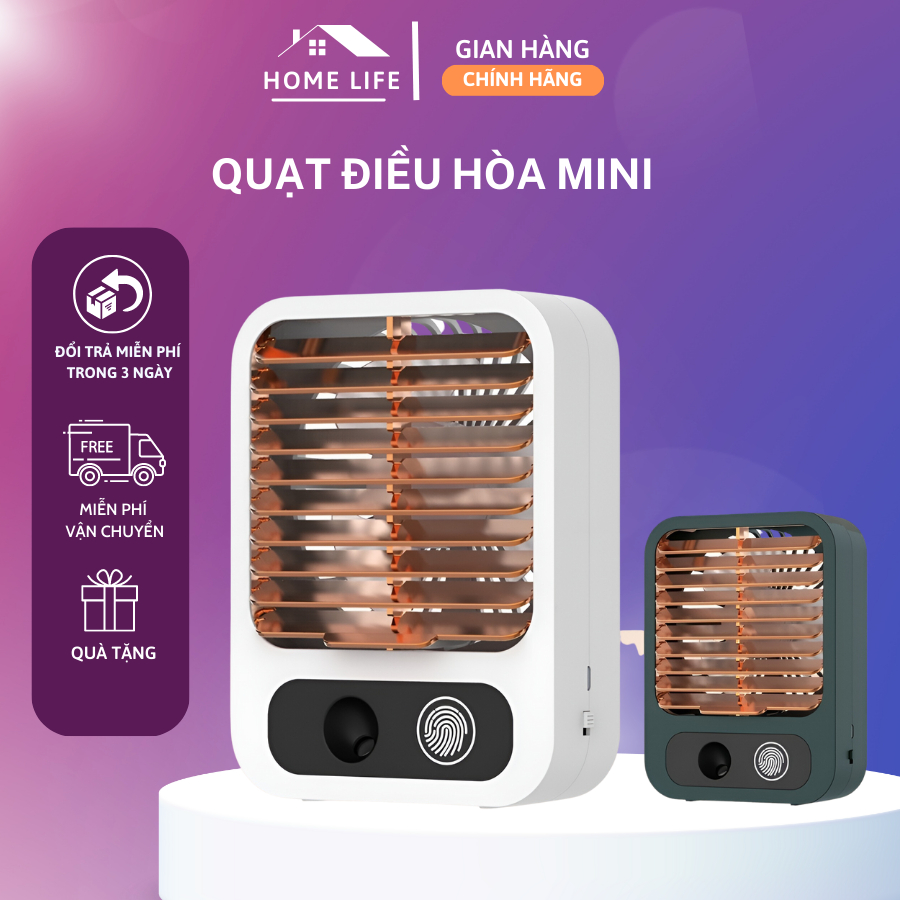 Quạt điều hoà hơi nước mini để bàn, quạt phun sương mini sạc tích điện dung tích bình chứa nước 150ml, bảo hành 12 tháng