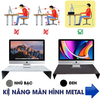 Kệ kê máy tính trên mặt bàn bằng kim loại , giá đỡ màn hình đa năng hai màu chống gù khi ngồi