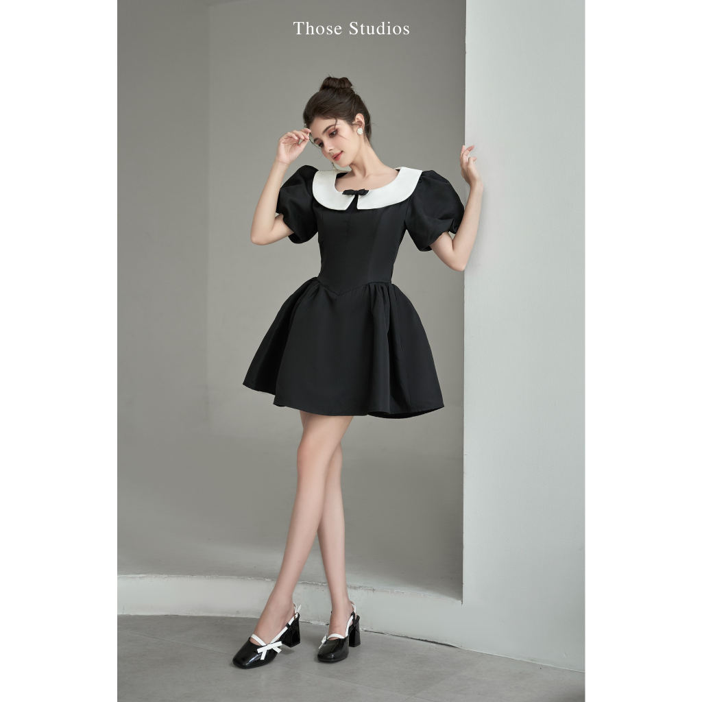 Váy tiểu thư, váy đen cổ trắng Those Studio đính nơ nhẹ nhàng, thanh lịch Laura Dress